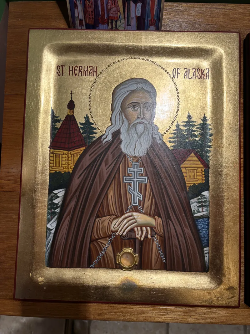 Icon of St. Herman with relic fragment