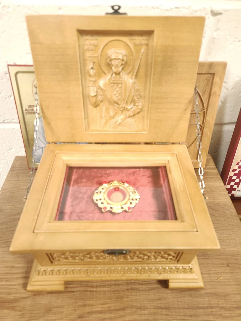The holy relics of St. Alexander in a carved reliquary