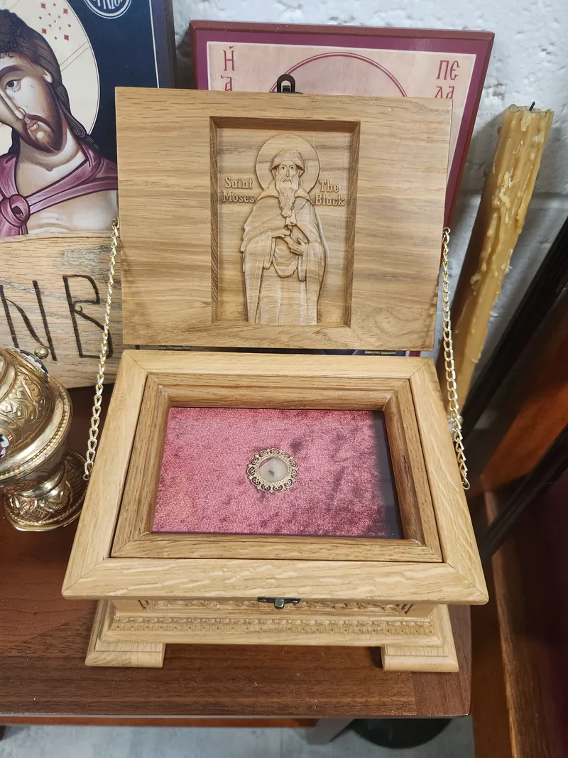 The holy relics of St. Moses in a carved reliquary