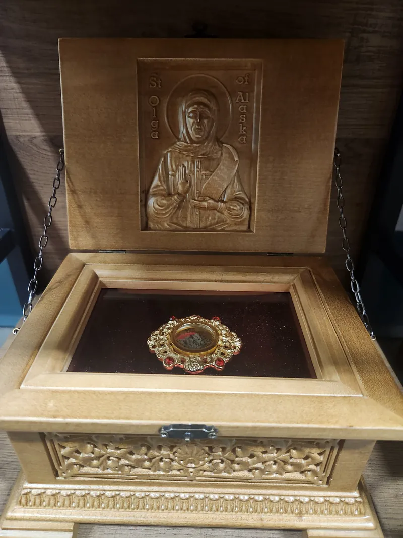 The holy relics of St. Olga in a carved reliquary