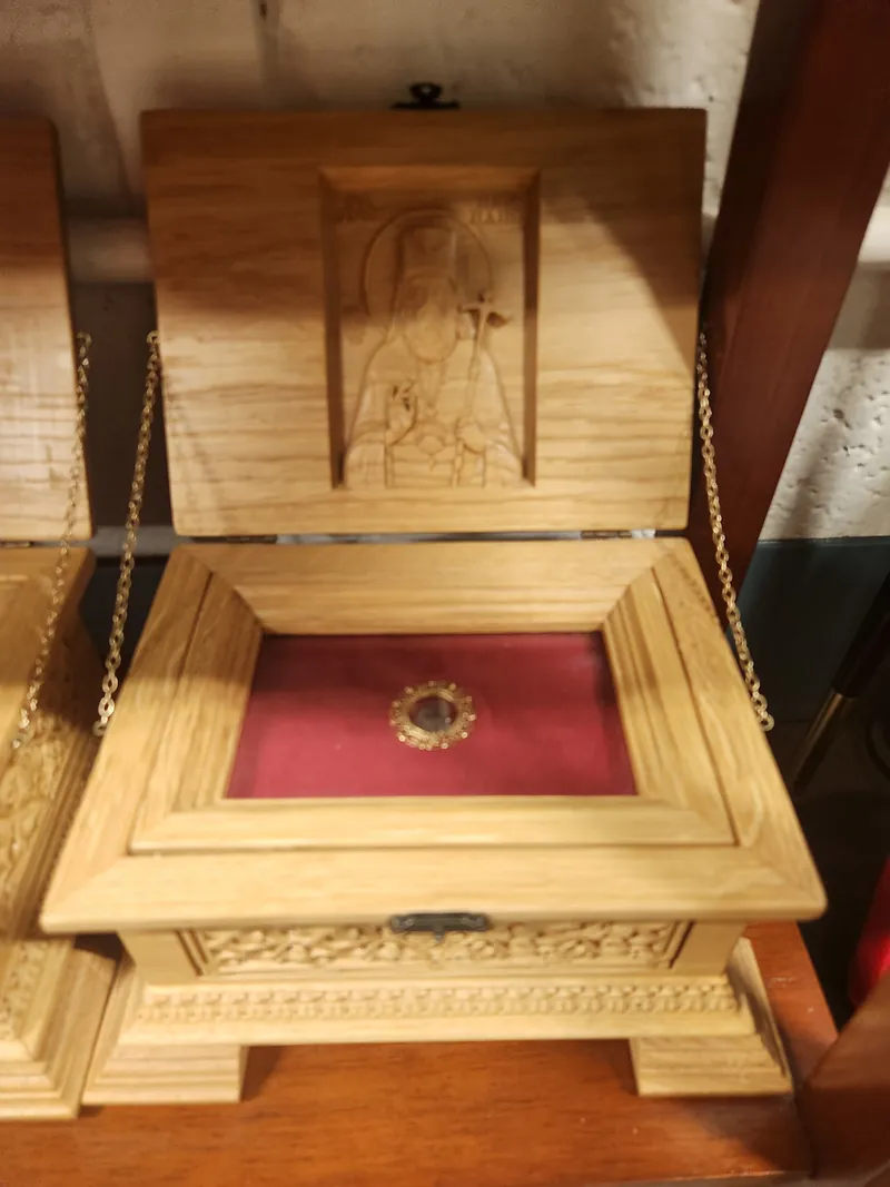 The holy relics of St. Raphael in a carved reliquary